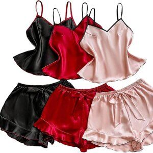 NWOT 3 Pjs Lounge Sets of Sleepwear Black Red Pink - 6 pieces